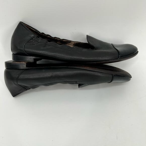 AGL Cap Toe Loafer Women EU 37.5 US 7.5 Black Leather Patent Ballet Flat Italy - Picture 6 of 9